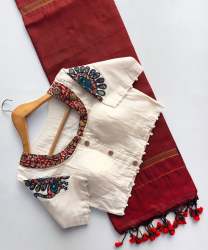 Presenting Khadi Cotton Saree With Khadi Cotton Apllic Work Blouse