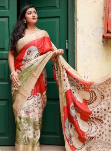 Pure Gachi Tussar silk Saree- Pichwai Handpainting by Daiveya Lifestyle Pvt ltd