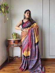 Beautiful Ajrakh Digital Print Silk Saree