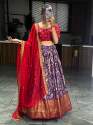 Kalamkari Dola Silk Lehenga Set with Tassel & Georgette Dupatta thumb 2