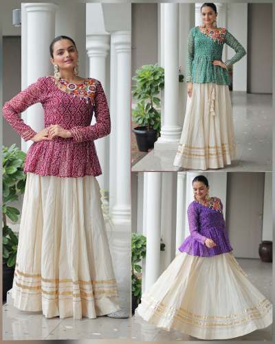 Navratri Traditional Bandhani Print Choli and Gota patti Plain Lehenga   