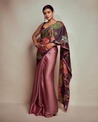 Soft Japan Satin Saree with Valmoti Handwork & Digital Printed Floral Pallu