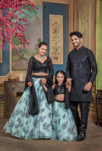 Traditional Sky Flower Lahenga Choli For adult & kids and Kurta Pent