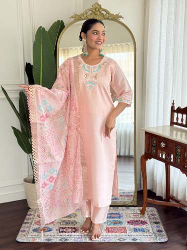 Roman Silk Cotton With Delicate Embroidery Work suit