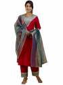 Women's Viscose Rayon Calf Length Straight Kurta Trouser with Dupatta Set thumb 2