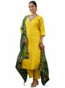 Anvi Women's Embroidered Silk Blend Calf Length Straight Kurta Trouser with Dupatta Set thumb 1