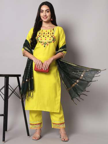 beautiful parrot green top bottom dupatta set manufacturer