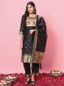 Black Aanira Black Cotton Silk Jacquard Kurta Pant With Banarasi Silk dupatta