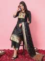 Black Aanira Black Cotton Silk Jacquard Kurta Pant With Banarasi Silk dupatta thumb 1