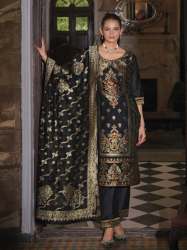 Black Women Silk Blend Kurta Pant Dupatta Set