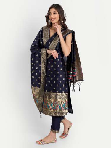 PPTOSS RETAIL PRIVATE LIMITED Blue Aangan Ethnic Kurta with Trousers & Dupatta Set