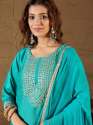 bright-blue-silk-blend-yoke-design-kurta-and-trous