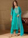 Bright Blue Silk Blend Yoke Design Kurta and Trousers Pant Set thumb 1
