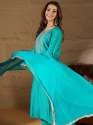Bright Blue Silk Blend Yoke Design Kurta and Trousers Pant Set thumb 2