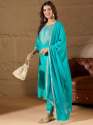 Bright Blue Silk Blend Yoke Design Kurta and Trousers Pant Set thumb 3