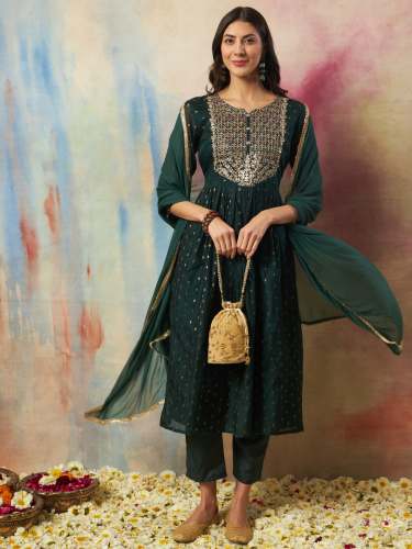 Casual Wear Cotton Silk Suit Set With Nazmin Dupatta 