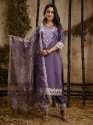 Embroidered Silk Blend Calf Length Straight Kurta Trouser with Dupatta Set manufaturer thumb 1