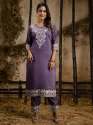 Embroidered Silk Blend Calf Length Straight Kurta Trouser with Dupatta Set manufaturer thumb 3