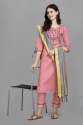 Embroidery pink top bottom dupatta set manufacturer