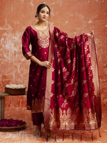 Gangotri Premium Kurta Set with Bottom and Dupatta Zari Work Comfortable Stylish