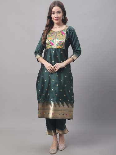 Green Cotton Silk Jacquard Kurta Pant With Banarasi Silk dupatta
