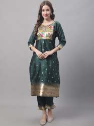 Green Cotton Silk Jacquard Kurta Pant With Banarasi Silk dupatta