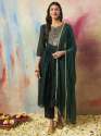 Green Nritya Women Flared Kurta and Trousers Pant Set Cotton Silk Blend