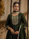 Green Women's Embroidered Silk Blend Anarkali Kurta Pant With Dupatta Set  thumb 1