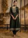 Green Women's Embroidered Silk Blend Anarkali Kurta Pant With Dupatta Set  thumb 2