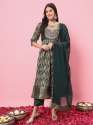 Green Zariya Flared Kurta and Trousers Pant Set Cotton Silk Blend 