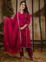 Silk Blend Calf Length Straight Kurta Trouser with Dupatta Set
