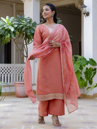 ladies fancy silk blend top bottom duptta set manufacturer