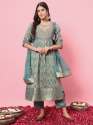 Light blue Zariya Flared Kurta and Trousers Pant Set Cotton Silk Blend
