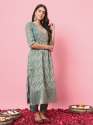 Light blue Zariya Flared Kurta and Trousers Pant Set Cotton Silk Blend thumb 2