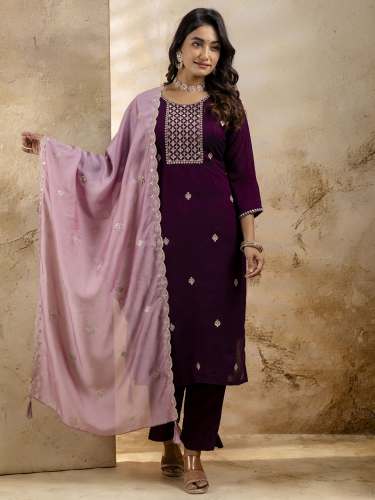 Maanya Women's Embroidered Silk Blend Kurta Pant Sets With Dupatta