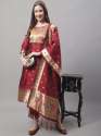 Maroon Aanira Maroon Cotton Silk Jacquard Kurta Pant With Banarasi Silk dupatta
