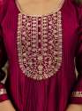 Maroon Women's Embroidered Silk Blend Anarkali Kurta Pant With Dupatta Set thumb 3