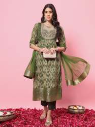 mehendi Zariya Flared Kurta and Trousers Pant Set 