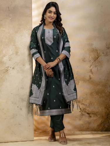 Naityaka Women's Embroidered Cotton Blend Kurta Pant Sets with Dupatta