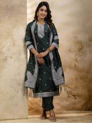 Naityaka Women's Embroidered Cotton Blend Kurta Pant Sets with Dupatta