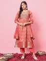 Peach Zariya Flared Kurta and Trousers Pant Set Cotton Silk Blend
