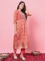 Peach Zariya Flared Kurta and Trousers Pant Set Cotton Silk Blend thumb 2