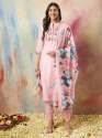 Pink Anokhi Women Kurta and Trouser Duppata Set chanderi modal Butti