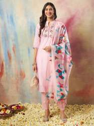 Pink Anokhi Women Kurta and Trouser Duppata Set chanderi modal Butti
