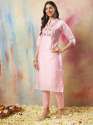 Pink Anokhi Women Kurta and Trouser Duppata Set chanderi modal Butti thumb 1