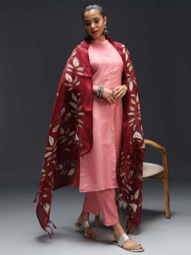 Pink ladies top bottom duppta set manugaturer 