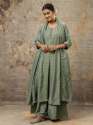 Pista Embroidered Silk Blend Calf Length Flare Kurta with Palazzo & Dupatta Set thumb 2