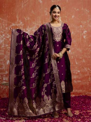 Premium Kurta Set with Bottom and Dupatta Zari Work Comfortable Stylish