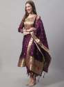 Purple Aanira Maroon Cotton Silk Jacquard Kurta Pant With Banarasi Silk dupatta thumb 1