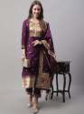 Purple Aanira Maroon Cotton Silk Jacquard Kurta Pant With Banarasi Silk dupatta thumb 2